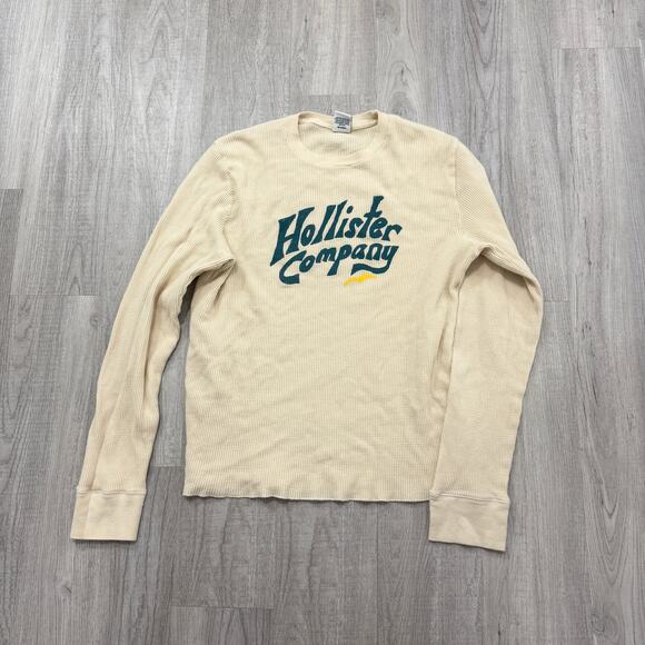 Vintage Hollister Thermal Shirt Men's Large Cream Surf Team Surfing y2k Waffle - Picture 1 of 7